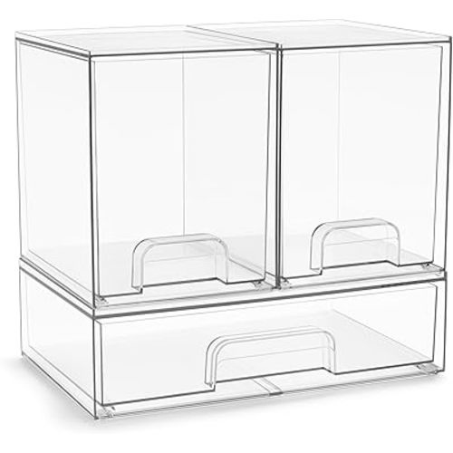 Sorbus Acrylic Storage Containers - 3 Pack, Stackable Storage Bins Set for Bathroom Organization - Clear Acrylic Drawer Organizers - Makeup Case Pull-Out Drawers (7.6’’ Tall and 12.1’’ Wide)