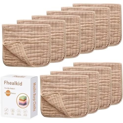 Muslin Burp Cloths Sets Newborn Baby Boy Essentials Must Haves 100% Cotton 10 Pack 22" X 10",6-Layer Baby Bibs & Burp Cloths for Baby Drool and Messes - Soft, Safe & Gentle for Boys & Girls Multi