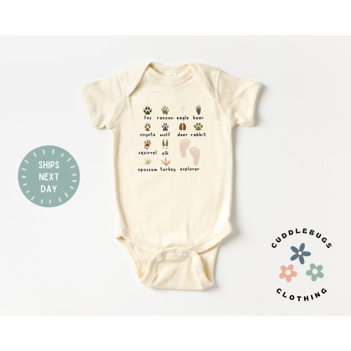 Adventure Baby ONESIES® Brand Bodysuit - Explorer - Wild Animal Paw Prints - Hunting - Outdoor Lover - Camping - Nature - Explore - New Baby