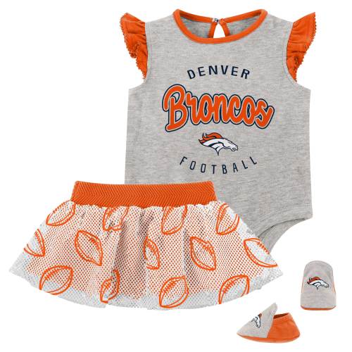 Girls Infant Heather Gray/Orange Denver Broncos All Dolled Up Three-Piece Bodysuit, Skirt & Booties Set