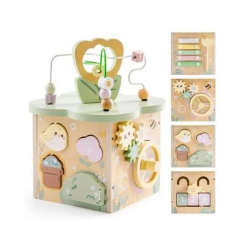 Robotime Baby Activity Gyms, Baby Play Cube Toy With Educational Features, Wooden Activity Cube Toy For Kids' Gift, Yellow, 6"*6"*10.24"