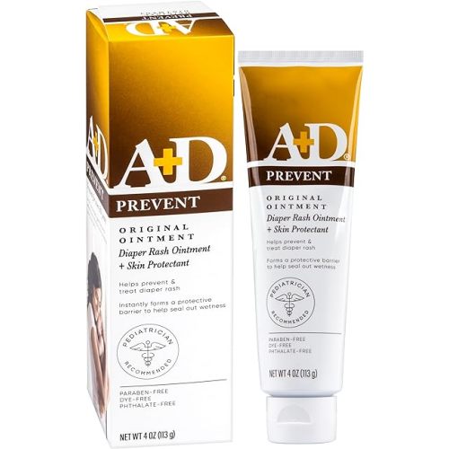 A+D Original Diaper Rash Ointment Prevents & Treats Diaper Rash, Moisturizing Skin Protectant with Vitamins A & D, Healing Skin Ointment for Dry and Cracked Skin 4oz