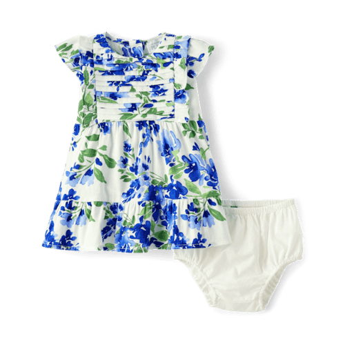 Baby Girls Mommy And Me Floral Pleated Ruffle Dress - Blue