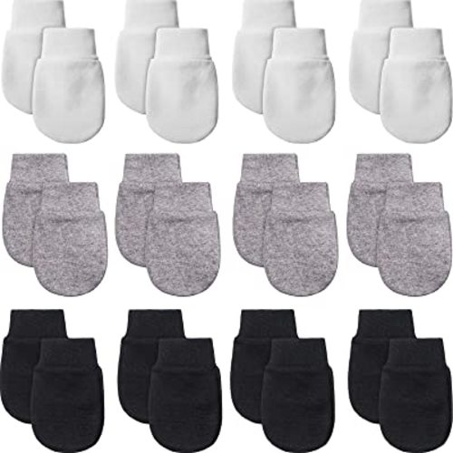 12 Pairs Newborn Baby Mittens Infant Toddler Gloves No Scratch Mittens Gloves for 0-6 Months Baby Boys Girls (White, Gray, Black, Cute)