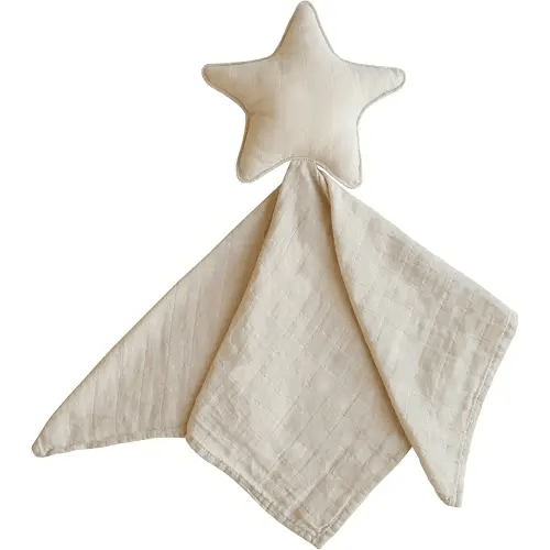 mushie Star Security Blanket | Baby Lovey | 100% Organic Muslin Cotton (Fog)