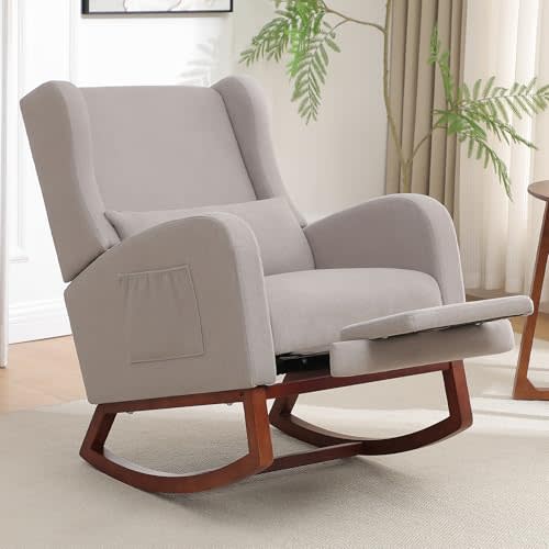 HCHAIRH Rocking Chair Nursery, Nursery Rocking Chairs with Foot Rest, Comfy Glider Rocker Nursing Chair with High Back for Nursing, Living Room, Bedroom, Light Grey