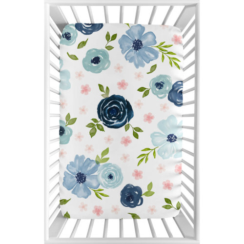 Sweet Jojo Designs Watercolor Floral Mini Fitted Crib Sheet & Reviews | Wayfair