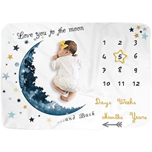 Baby Monthly Milestone Blanket for Boy and Girl,Monthly Blanket for Baby Pictures,Baby Photo Blanket for Newborn (Blue Moon, 40" x 60")