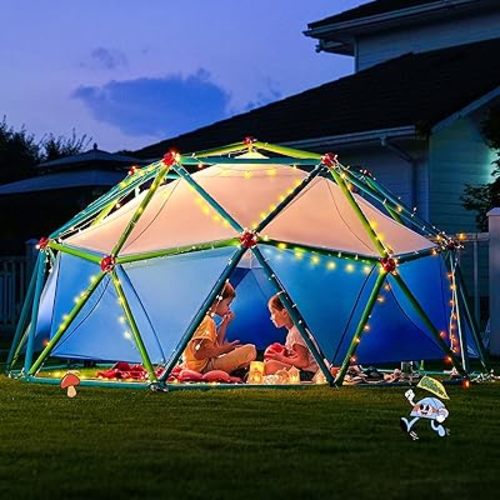 Zupapa New Upgraded Outdoor Geometric Dome Climber with Tent, 1000LBS Weight Capability, 3D Assembly Video, Suitable for 1-6 Kids Climbing Frame (Cayn+Green, 10FT)