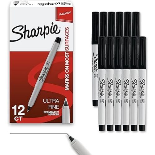 Sharpie Permanent Markers, Ultra Fine Tip Markers Set, Quick Drying And Fade Resistant Artist Marker For Wood, Plastic Paper, Metal, And More, Drawing, Coloring, And Poster Marker Black, 12 Count