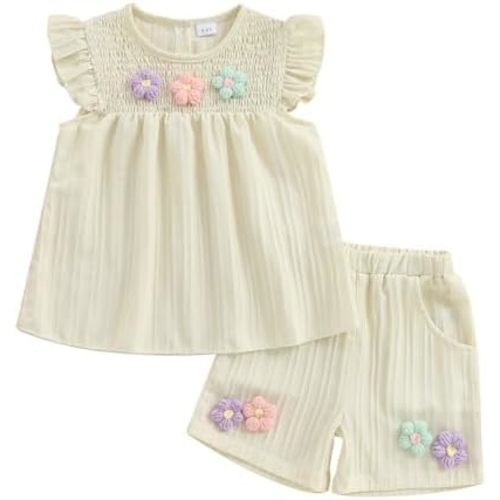Toddler Baby Girl Outfits Floral Summer Clothes Infant Spring Waffle Short Sleeve Shirt Tops Cute Shorts Set