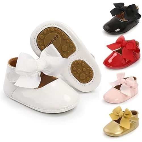Meckior Infant Baby Girls Soft Sole Bowknot Princess Wedding Dress Mary Jane Flats Prewalker Newborn Light Baby Sneaker Shoes