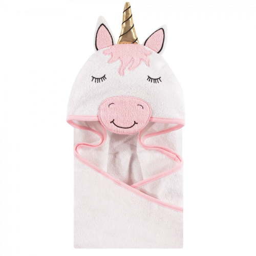 Hudson Baby Infant Girl Cotton Animal Face Hooded Towel, Modern Unicorn, One Size