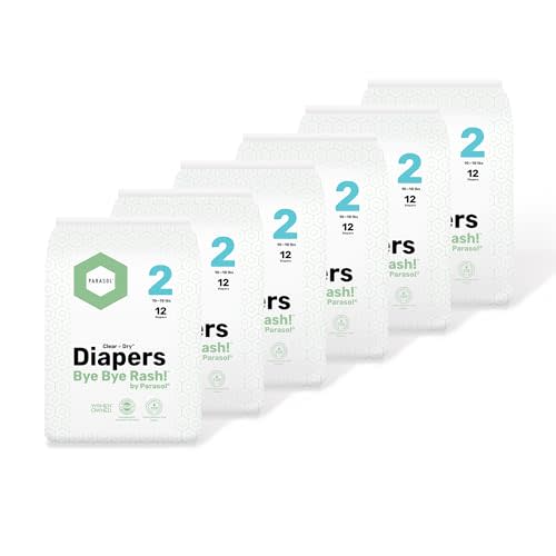 PARASOL Clear+Dry Disposable Diapers | RashShield Protection, Leakproof Design, Hypoallergenic | Size 2, (10-18 lbs) 72 Count