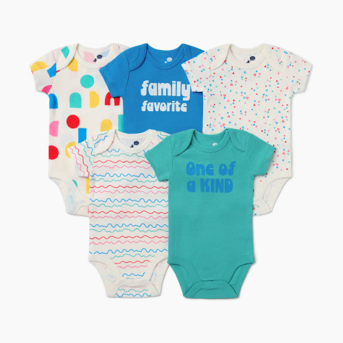 Small Story 5 Pack Printed Short Sleeve Bodysuits - One Of A Kind, 0-3 M