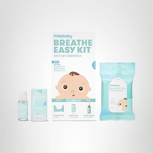 Frida Baby Breathe Easy Kit Sick Day Baby Essentials - 3pc Set Includes Vapor Wipes, Vapor Rub + Organic Vapor Drops to Help Baby Breathe Easy, Natural Baby Congestion Relief