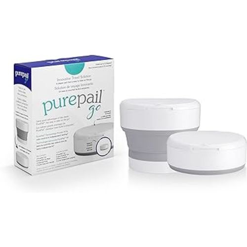 PurePail Go Portable Diaper Pail — White — Superior Odor Control with No Added Fragrance — Collapses for On-the-Go — Compact & Space-Saving