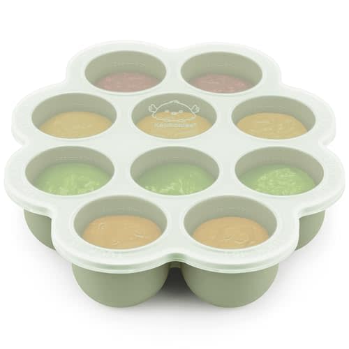KeaBabies Silicone Food Freezer Trays with Lid, 2oz x 10 Pods Baby Food Storage Containers, Easy Puree Meal Prep, Breast Milk Silicone Freezer Molds, Dishwasher, Microwave Safe, BPA-Free (Sage)