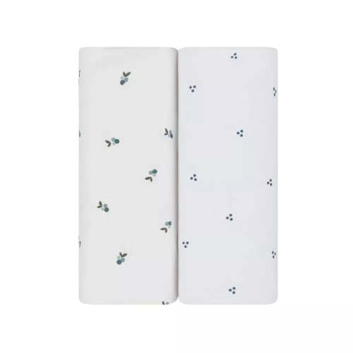 ELY`S & CO. 2 PACK WATERPROOF CRIB SHEETS - BERRY AND CLUSTER DOT BLUE