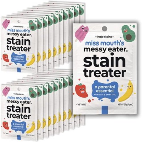 Miss Mouth's Messy Eater Stain Treater (25 Pack of Individual Wipes) | Super Concentrated Baby Stain Remover Wipes | Stain Remover for Clothes | Carpet Spot Cleaner
