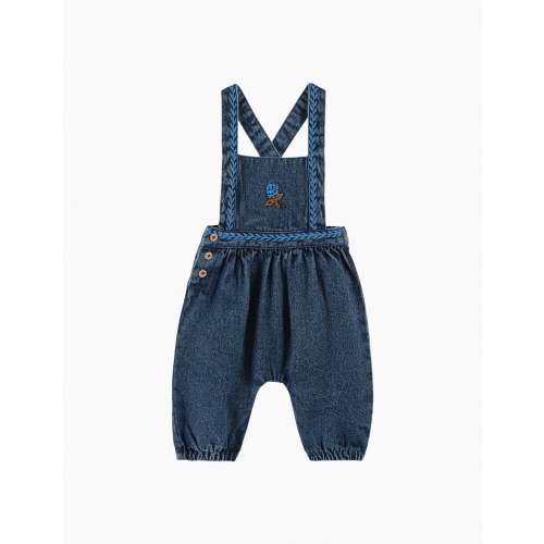 Embroidered Baby Overalls in Denim