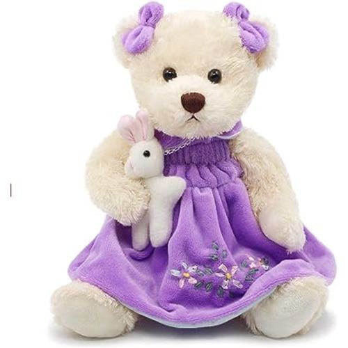 Oitscute Small Baby Teddy Bear with Cloth Cute Stuffed Animal Soft Plush Toy 10" (Purple Dress with Rabbit)