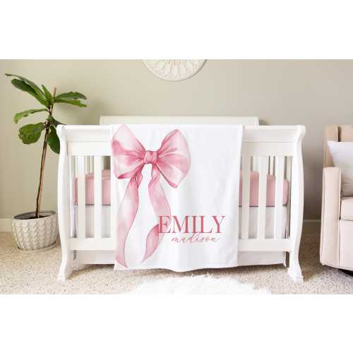 Big Bow Personalized Blanket, Custom Baby Blanket, Baby Shower Gift, Coquette Bow Nursery Blanket, Crib Blanket, Newborn Photos Prop, BB70