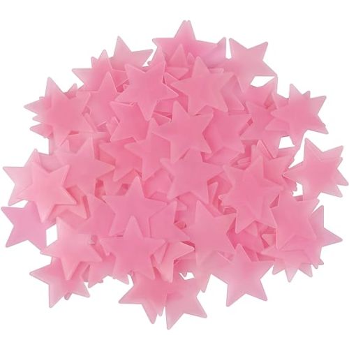 AM AMAONM 100 Pcs Pink Glow in The Dark Luminous Stars Fluorescent Noctilucent Plastic Wall Stickers Murals Decals for Home Art Decor Ceiling Wall Decorate Kids Babys Bedroom Room Decorations