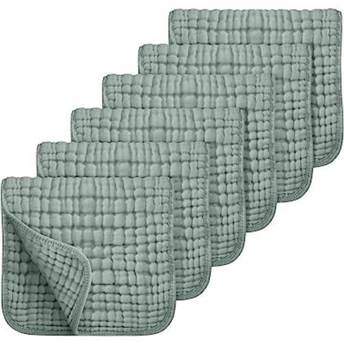 Looxii Muslin Burp Cloths 6 Pack 100% Cotton Muslin Cloths Large 20''x10'' Extra Soft Absorbent Burping Cloth for Baby Boys and Girls (Dark Green)