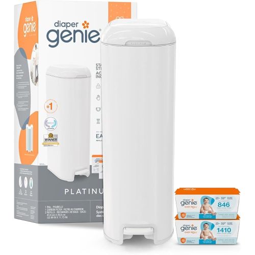 Pour elle a couche: Diaper Genie Platinum Ensemble seau à couches Blanc