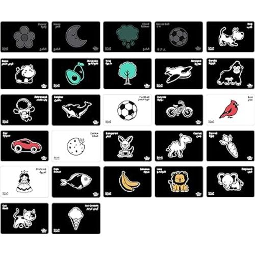 Happy Start High Contrast Baby Cards for Newborns - Black & White Cards, Water-Resistant, BPA-Free, Portable Educational Flashcards for Visual Stimulation, Award-Winning, Ages 0+ (English)