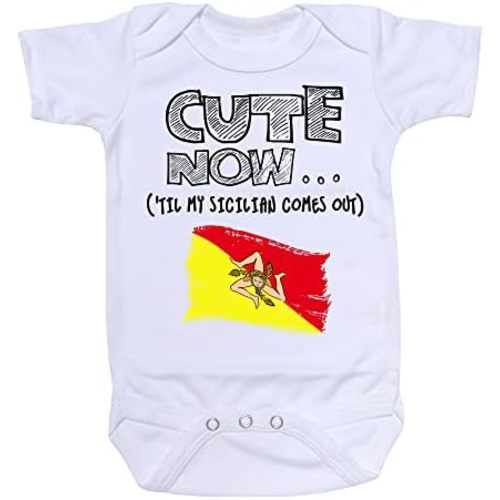 Cute Now... 'Til My Sicilian Comes Out Infant Baby Sicily Flag Short Sleeve Bodysuit Shirt