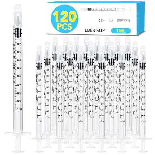 120 PCS 1ml Syringe with Cap for Liquid,Oral Syringe without Needle for Medicine Dropper, Colostrum Collect, Feeding Pets, Liquid Measuring, Individually Sealed, Luer Slip