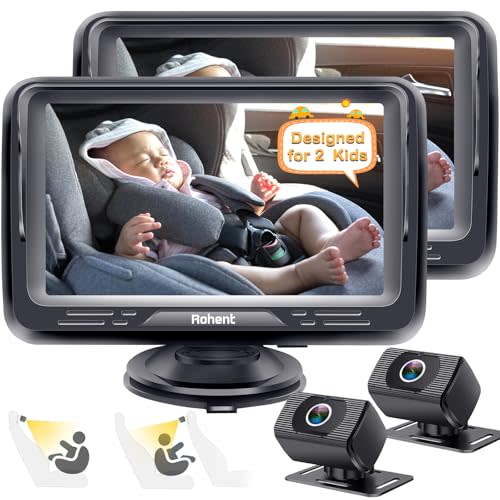 Rohent Baby Car Camera 2-Pack - Dual HD 1080P Monitors with Night Vision, Adjustable Angles, Glare-Free Display, Easy Installation for Two Kids, Ideal for Road Trips
