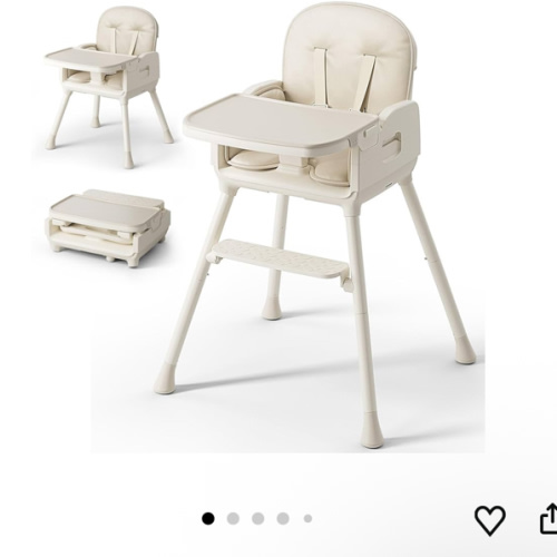 Obee Odee 3-in-1 Portable Baby High Chair for Babies and Toddlers, Convertible Easy Clean Infant Foldable Highchair with Adjustable Legs & Dishwasher Safe Tray, Beige