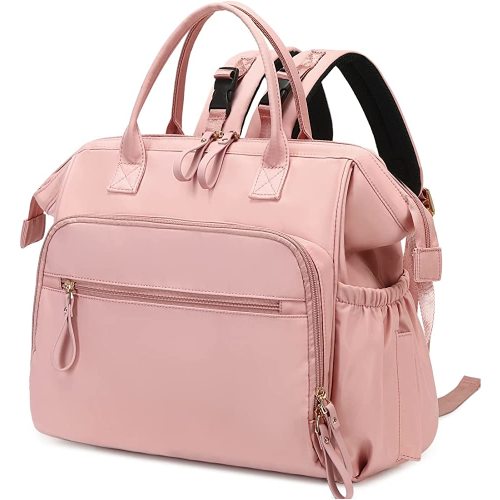 LORADI Convertible Diaper Bag Tote, Water-Resistant 14 Pockets Diaper Backpack with Anti-theft Pockets and Stroller Clips, Light Pink