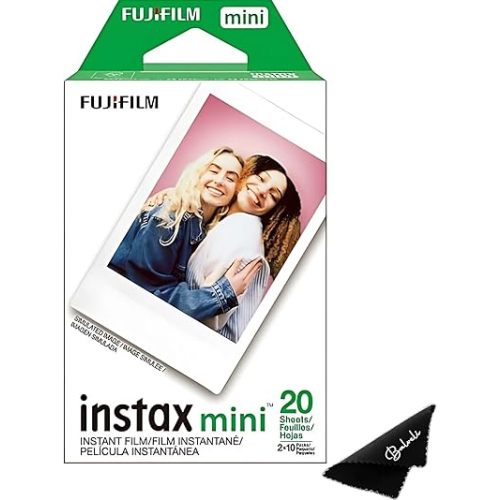 Fujifilm Instax Mini Film - Twin Pack 20 EXP Total, ISO 800, Compatible with Instax Mini Evo, 12, 11, 9 Models, Includes Balveli Premium Microfiber Cleaning Cloth