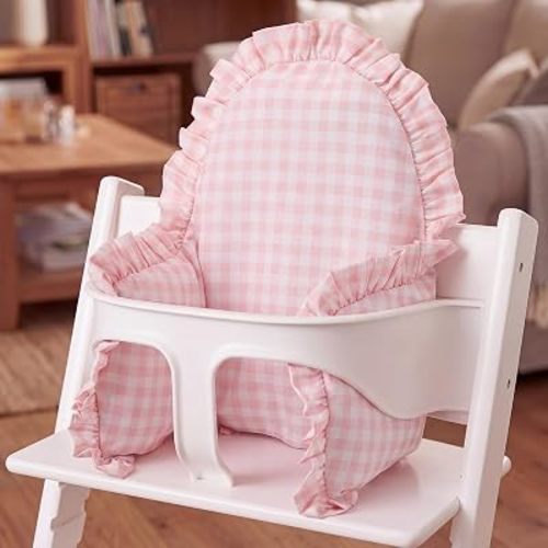 Novabright Pink Ruffle Baby Highchair Cushion for Resuable High Chair Cover for Babies Toddlers Inflatable Built-in Inflatable Cushions Waterproof Cover Pad for Restaurant (Checkered)