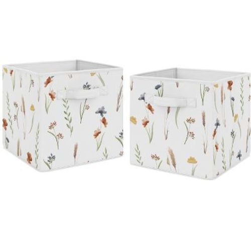 Sweet Jojo Designs Girl Fabric Storage Bins Set Watercolor Floral Garden Green Blue and Orange