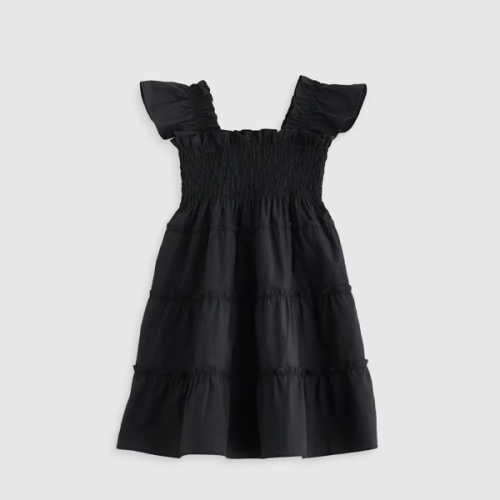100% Cotton Poplin Smocked Dress - 3-6 mos - Black