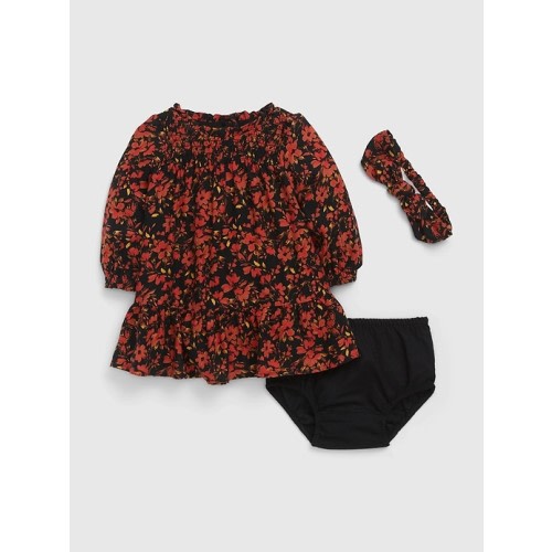 Baby Floral Dress Set in orange black floral, size: 3-6 M
