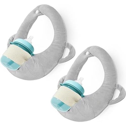 2 Pack Baby Bottle Holder, Nursing Pillow for Breastfeeding,Infant Bottle Holder,Twin Baby Feeding Pillow,Infant Bottle Propper with Adjustable Waist Strap,Newborn Essentials（Gray）