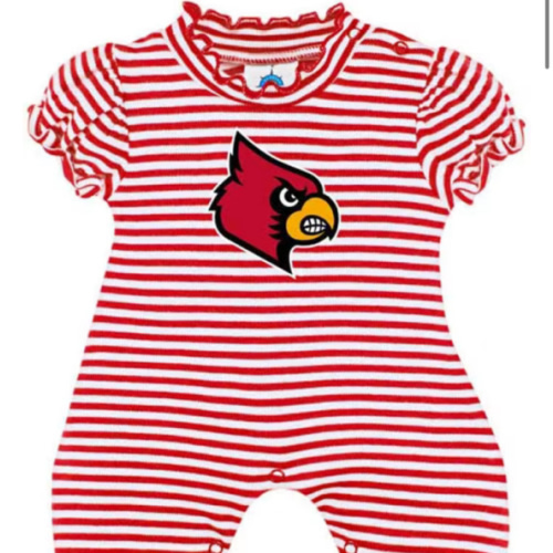 Louisville Cardinals RED Baby Striped Puff Sleeve Romper