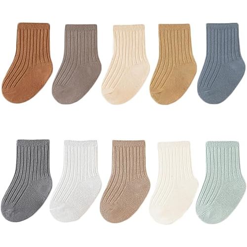 Unisex Baby Crew Socks Baby Girls Solid Color Cotton Sock Ankle Socks for Infant Toddlers Boys Girls 10 Pairs