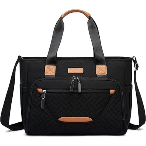 Diaper Bag Tote Bag, Large Tote Diaper Bag with 16 Inch Laptop Compartment, Crossbody Toddler Diaper Bag for Mom, Travel Diaper Tote (Black)