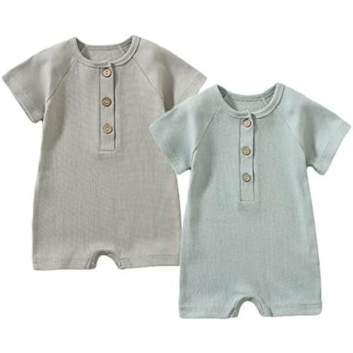 Baby Boys Girls 2 Pack Romper Jumpsuits Short Sleeve One Piece Clothes Sets