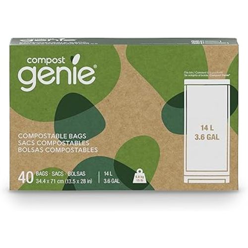 Compost Genie 3.6 Gallon Compostable Bags, 40 Count, Sturdy for Food Waste, Compatible with Kitchen Compost Genie Bins, ASTM D6400 Certified