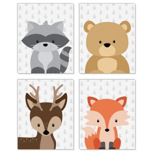 Big Dot Of Happiness Woodland Creatures - Unframed Forest Animals Nursery And Kids Room Linen Paper Wall Art - Set Of 4 - Artisms - 8 X 10 Inches