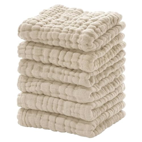 Looxii Muslin Baby Washcloths 6 Pack, 100% Cotton Baby Wash Cloths for Baby Face Body, 12x12 inches Large Soft Absorbent Face Towels for Newborns