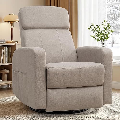 Korser Power Swivel Recliner Chairs for Adults, Electric Glider Rocking Chair Nursery, Glider Recliner Nursery Chair with Classified Side Pocket, Nursery Rocking Chairs with USB and Type-C Ports